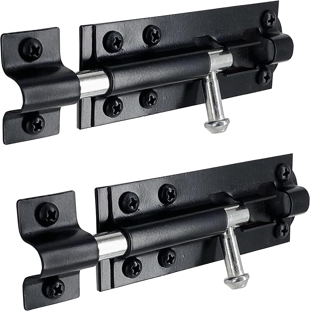 IRONTITE 2 Pack Tower Bolt Black 100mm Gate Bolt for Wooden Gates