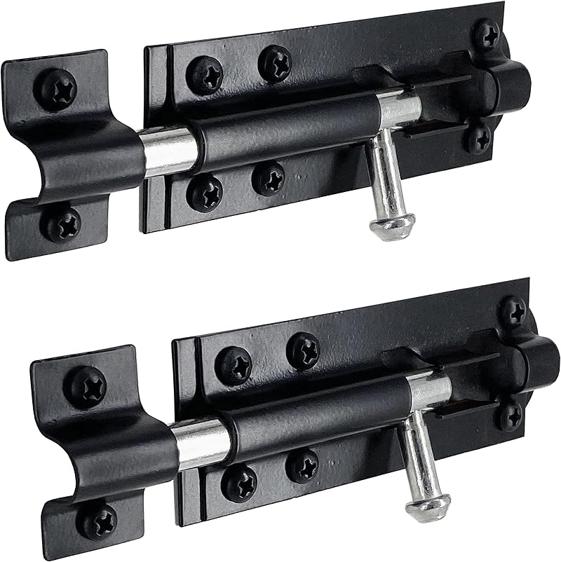 IRONTITE 2 Pack Tower Bolt Black 100mm Gate Bolt for Wooden Gates