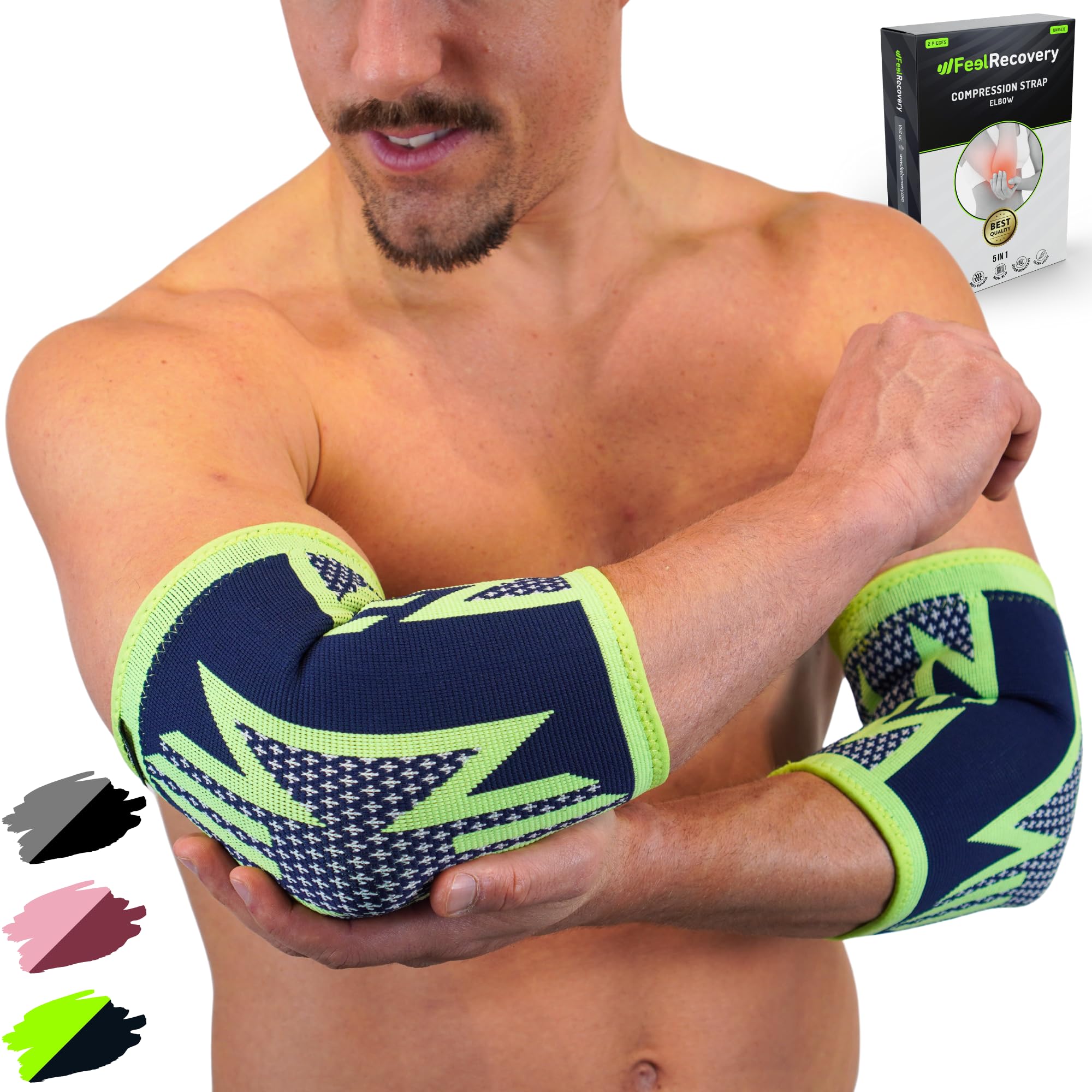 2 Pack Elbow Brace Support for Men & Women - Elbow Compression Sleeve for Tennis Elbow, Golfers Elbow, Gym - Elbow Support Brace for Tendonitis, Joint Pain Relief - Breathable & Non-Slip (XL, Green)