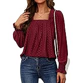 Neineiwu Womens Long Sleeve T Shirts Square Neck Casual Trendy Dressy Tunic Tops