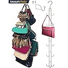 Over Door Hanging Purse Storage Organizer - HEAVY DUTY CHROME, Holds 50lbs, ROTATES 360 for easy access; Purses, Handbags, Satchels, Crossovers, Backpacks,12 Hooks, (Single)