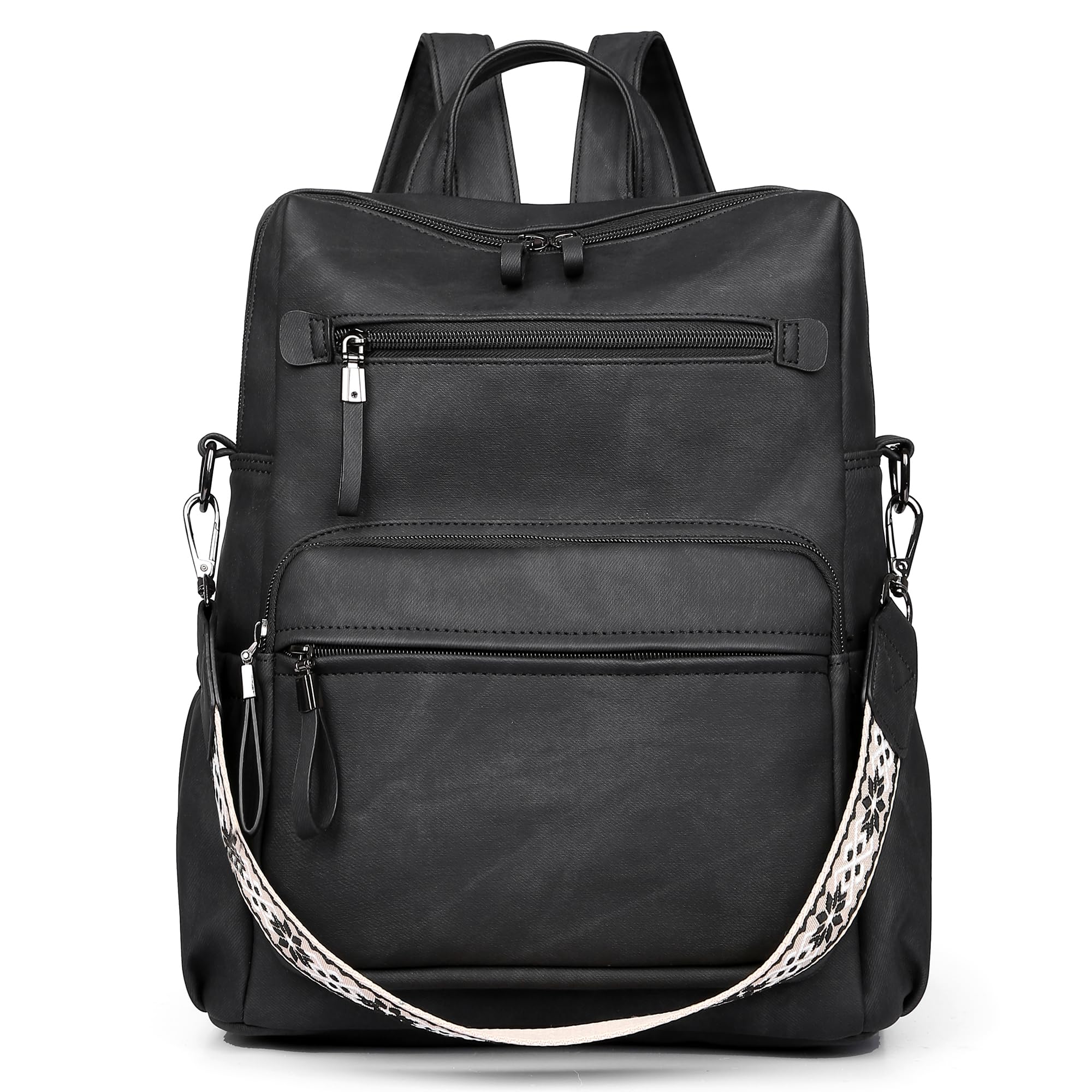 Photo 1 of Backpack Purse for Women, Pu Leather Designer Travel Backpack, Fashion Work Ladies Shoulder Bag Handbag (Black)