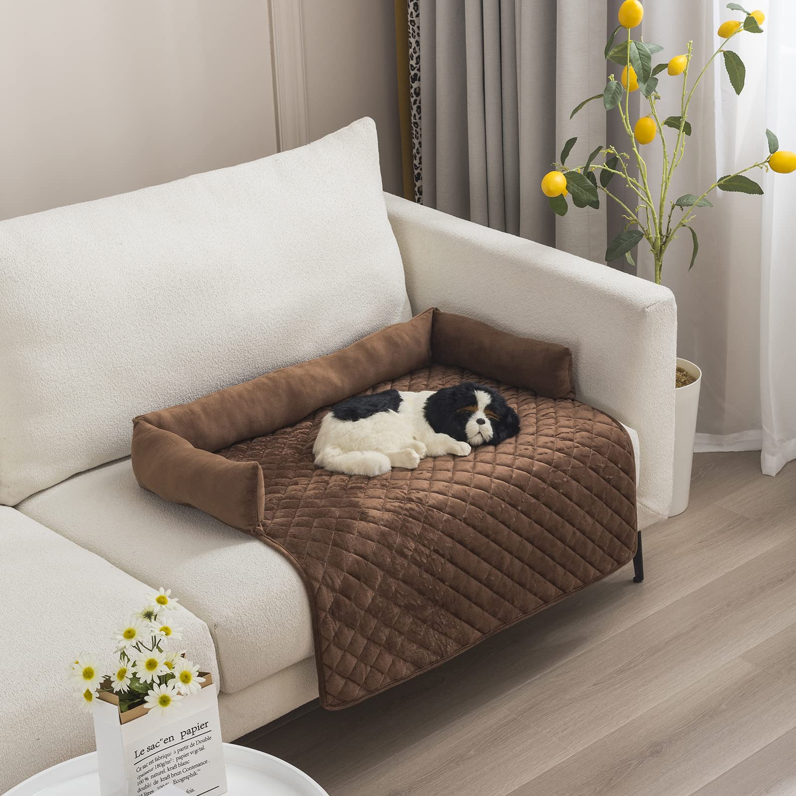 OKYUK Dog Bed - Fleece/Cotton Blend, Anti-Slip & Better Support, 75 x 75 cm, Brown, Adult, Winter