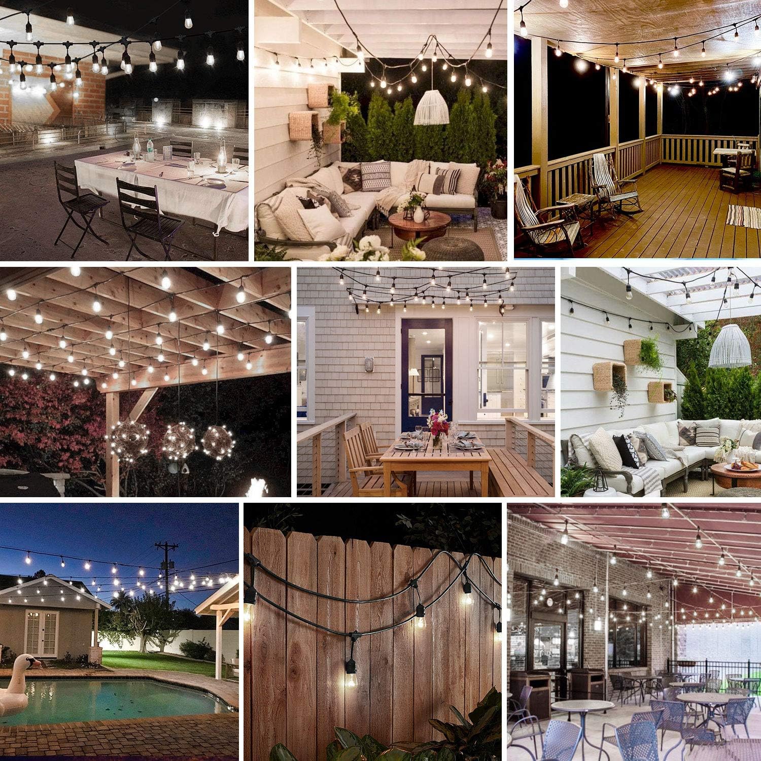 2-Pack 48FT Dimmable LED Outdoor String Lights for Patio with Waterproof Shatterproof 5000K Daylight White E26 LED Bulbs, 15 Sockets, Linkable Commercial Grade Hanging String Lights for Cafe Backyard: Home & Kitchen