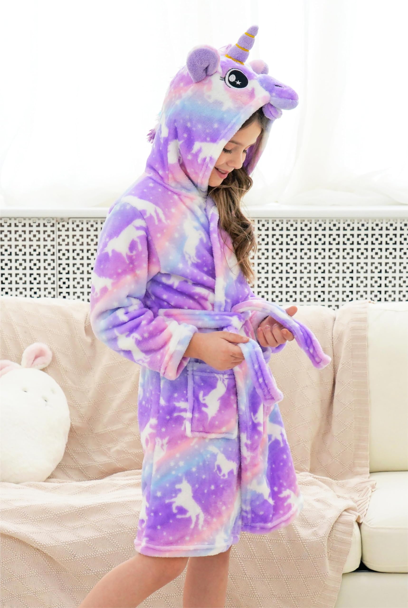 Doctor Unicorn Girls Fleece Hooded Robe Toddler Warm Fuzzy Bathrobe