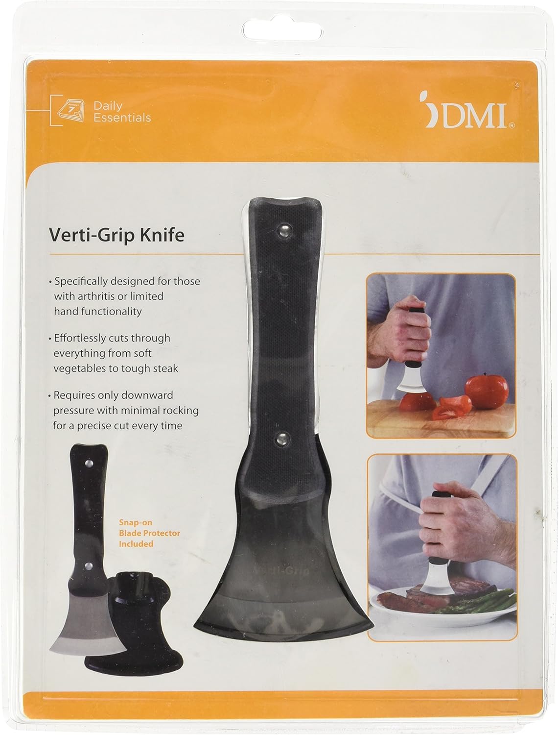 DMI Verti-Grip Curved Cutting Kitchen and Dinner Knife for Individuals with Limited Hand Strength, Steak Knife, Dishwasher Safe, Stainless Steel Blade: Health & Personal Care