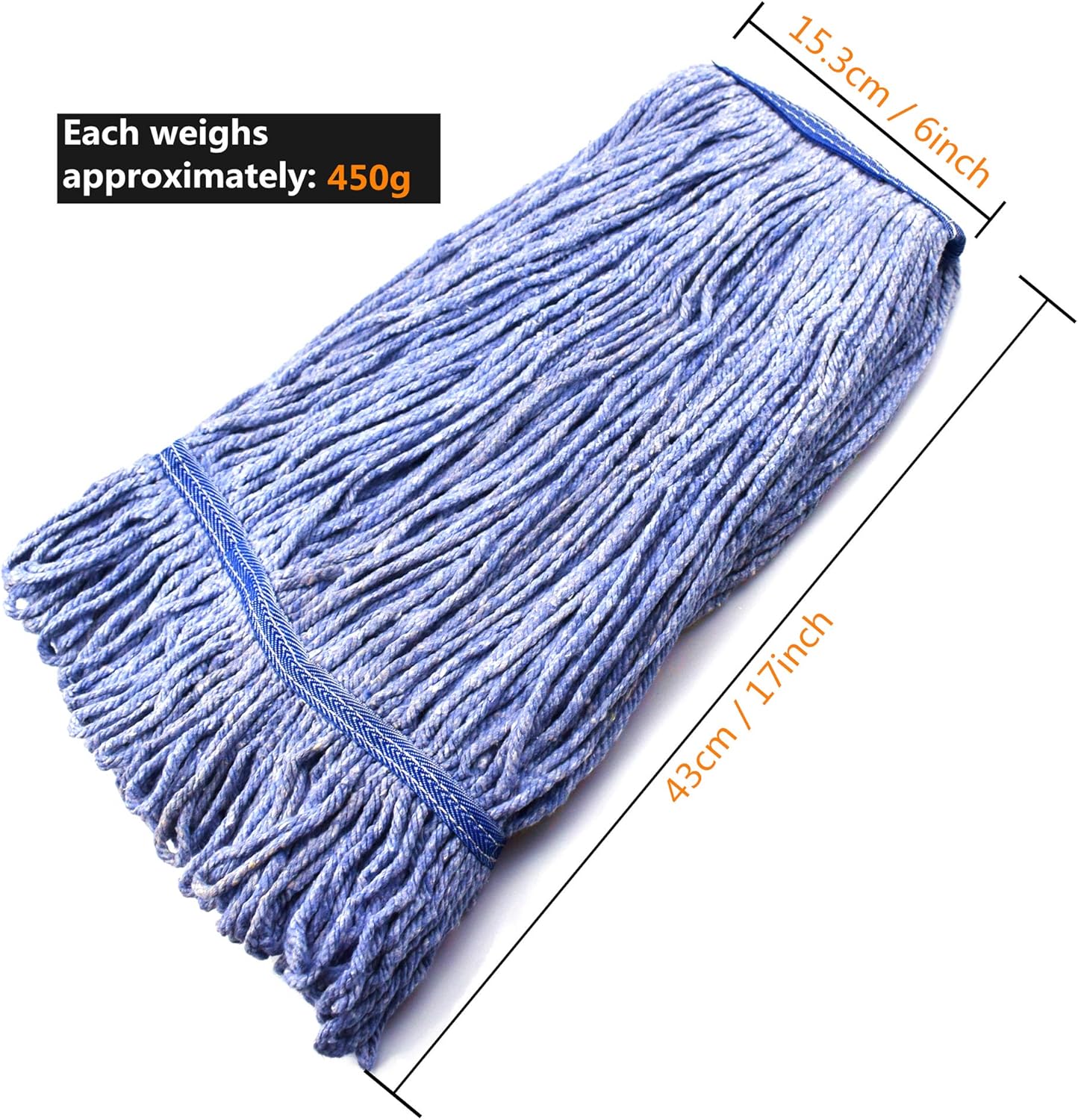 String Mop Heads Replacement Heavy Duty Commercial Grade Blue Cotton Looped End Wet Industrial Cleaning Mop Head Refills (1, Medium): Health & Personal Care