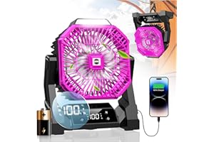 30000mAh Portable Camping Fan, Rechargeable USB Tent Fan with LED Light & Hooks, Battery Personal Turbo for Travel Table Camp