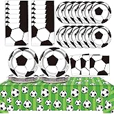 Qyeahkj Soccer Birthday Party Decoration Plates Napkins Tablecloth Supplies -Serves 24 Guests Disposable Tableware Dinnerware Favors for Boys Girls Soccer Sports Theme Baby Shower Birthday Party