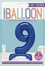 Unique Blue Standing Number 9 Foil Balloon 30in 76 cm Packaged view 2