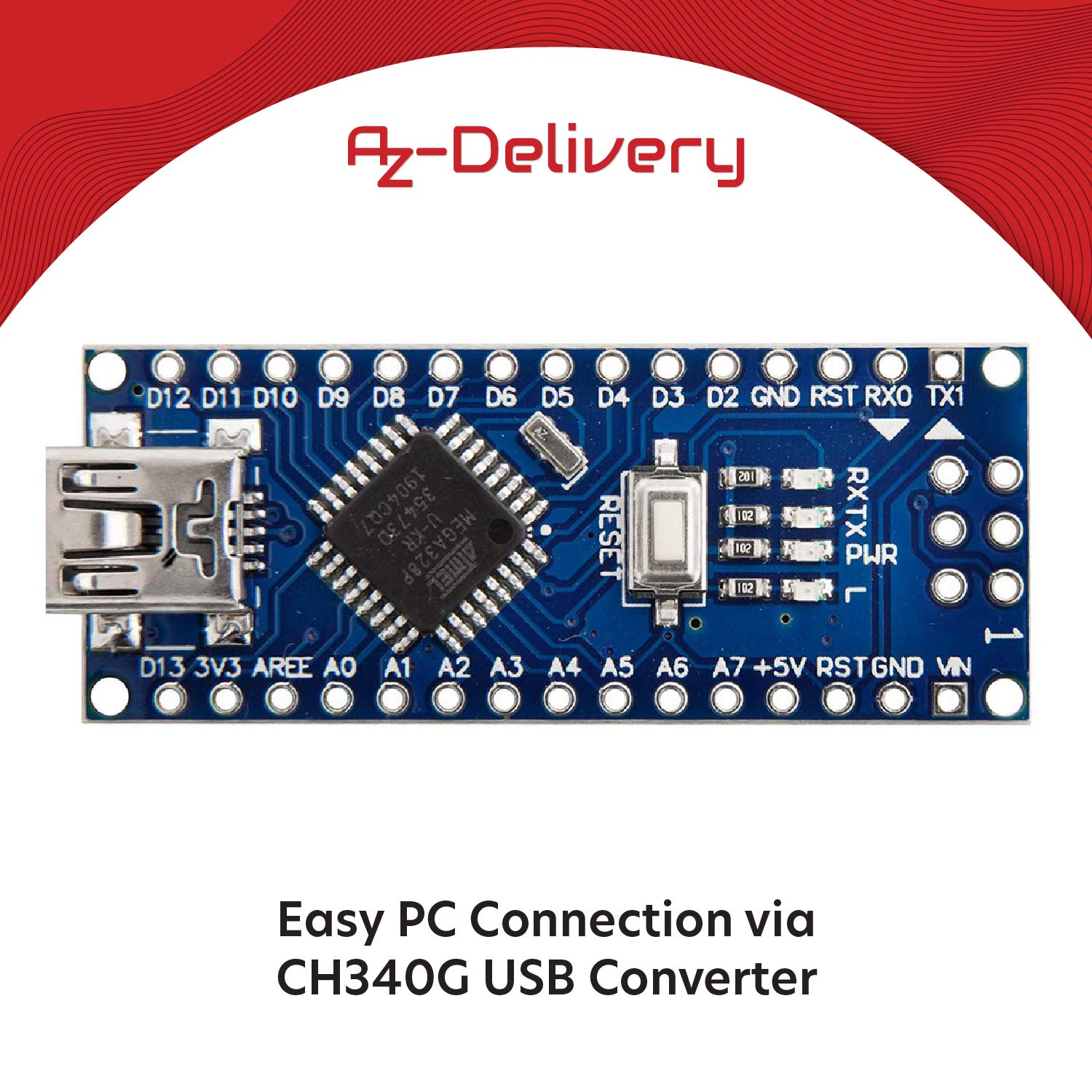 AZDelivery AZ-Nano V3-Board Mini USB Board Compitable with ATmega328 5V 16MHz CH340 ATmega328P Micro Controller - Image 5