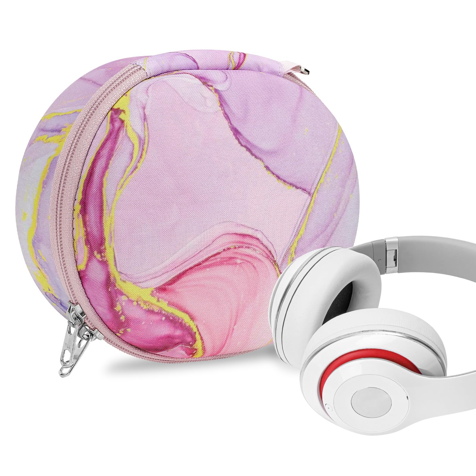 Geekria NOVA Headphones Case Compatible with Beats Studio Pro/3/2.0, Replacement Hard Shell Travel Carrying Bag with Cable Storage (Pink Marble)