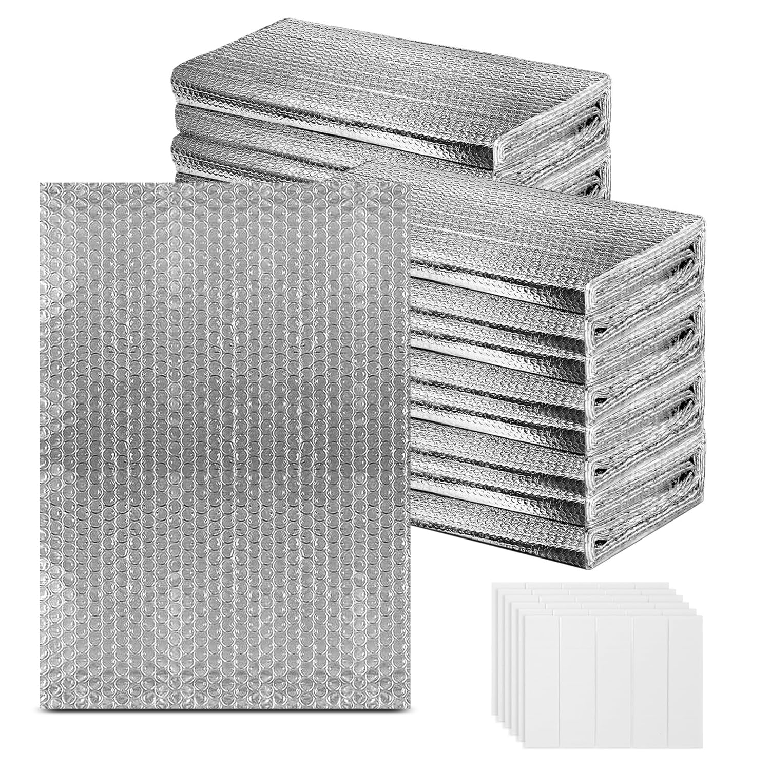 Photo 1 of 2-Car Garage Door Insulation Kit 16Pcs 24"×48" Reflective Aluminum Foil Double Bubble Panels 6mm Thick Radiant Barrier Thermal Shield with 120 Pieces Adhesive Tape for Attic Garage Wall