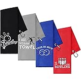 VitalCozy 4 Microfiber Bowling Towel Embroidered Bowling Ball Shammy Pad | Bowling Ball Rag with 4 Grommets, Improve Grip &amp; Precision, Funny Bowling Gifts for Bowling Lover Accessories, 24" x 16"