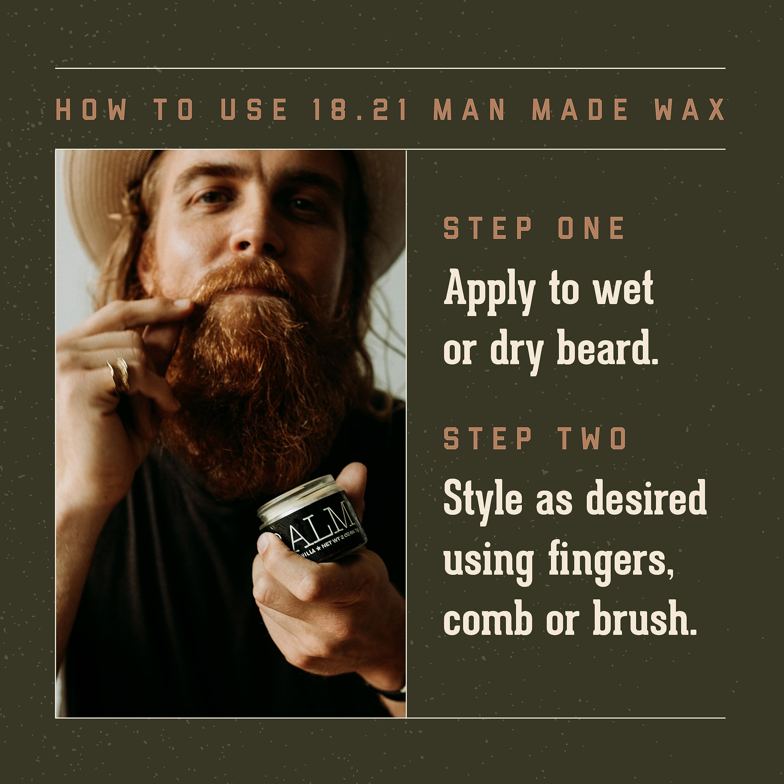 18.21 Man Made Beard Balm for Men, Spiced Vanilla, 2 fl. oz - Premium Grooming Cream with Low Shine for Conditioning and Shaping Beards, Mustaches - Scented Facial Hair Balms, Long-Lasting Moisture