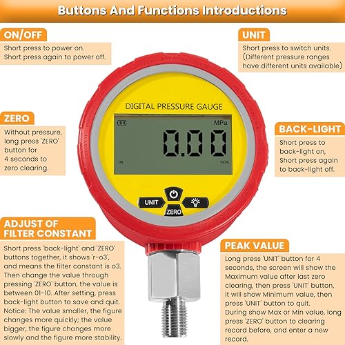 Hydraulic Hose XZT 70M Hydraulic Pressure Test Coupling Kit,Digital Pressure Gauges Set Test Hose Digital Pressure Gauge For Repair Excavator Construction Machinery Fieldpiece Gauges Hvac