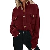KIRUNDO Cardigans for Women Trendy Button Up Sweater Jackets Mock Neck Long Sleeve Loose Fit Chunky Knit Outwear Coats