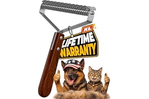 KIZO ESLO Extra Large 2-Sided Undercoat Rake for Dogs & Cats, Dog Brush for Shedding Remove Mats, Dematting Comb, Safe&Gentle Grooming Brush for German Shepherds Medium to Long-Haired Pets,Premium Wooden Handle