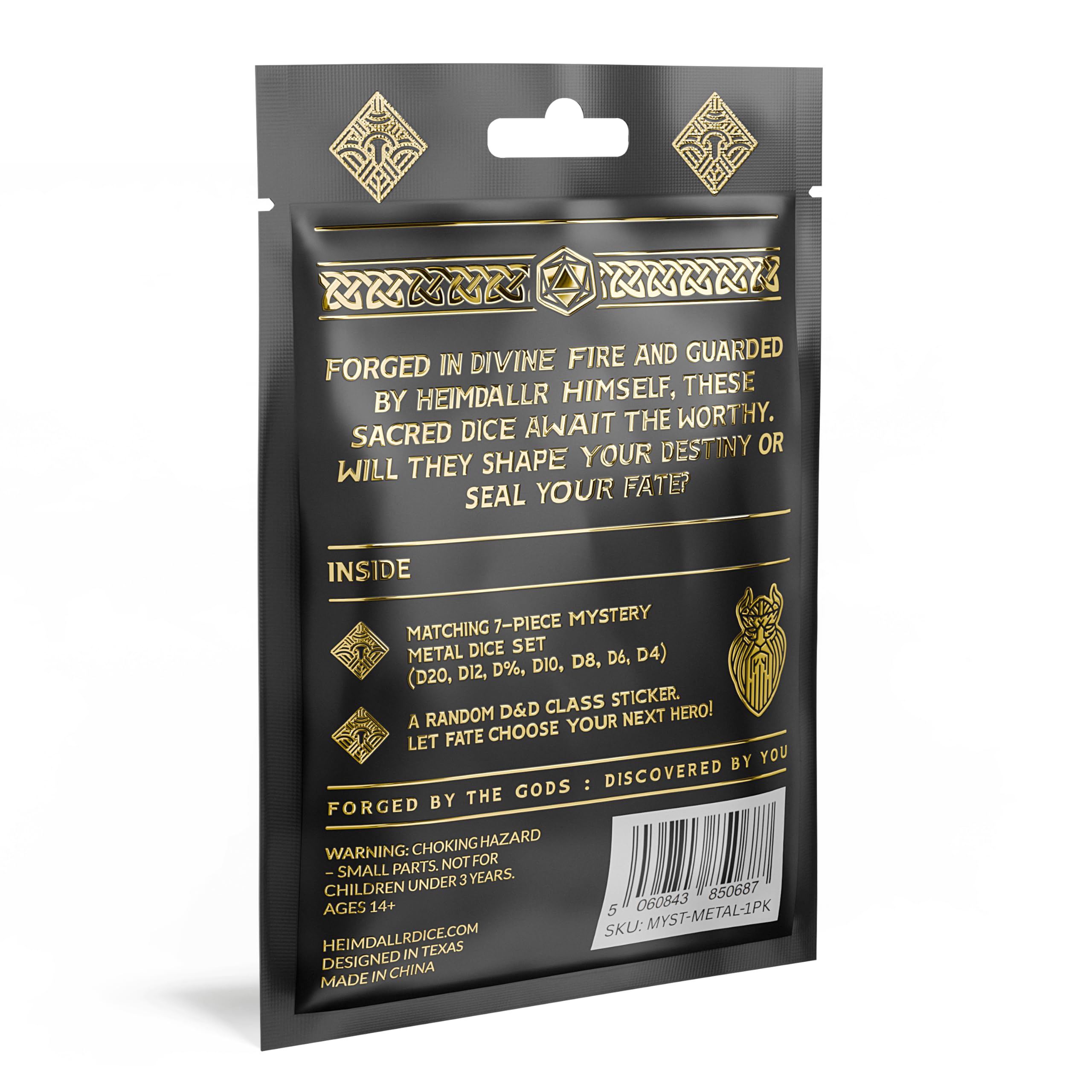 HEIMDALLR Mystery Metal DND Dice Set – 7pc Blind Bag with Random Class & Funny DND Stickers – Metal Role Playing Dice for Dungeons and Dragons – Gift for D&D Players, Great for New Characters