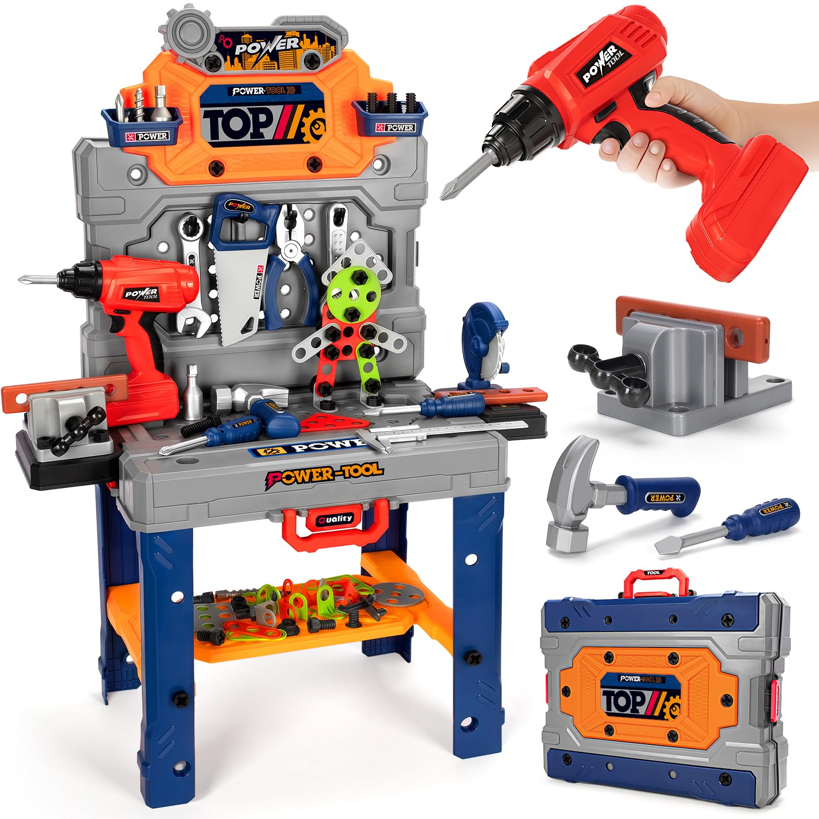 Photo 1 of TooyBing Kids Tool Bench Set with Electric Drill and Realistic Tools, Construction Workbench Playset Toy for Toddler 3-5, Easy Set up, Kids Boy Toys, Birthday Gifts for Boys Age 2 3 4 5 Year Old