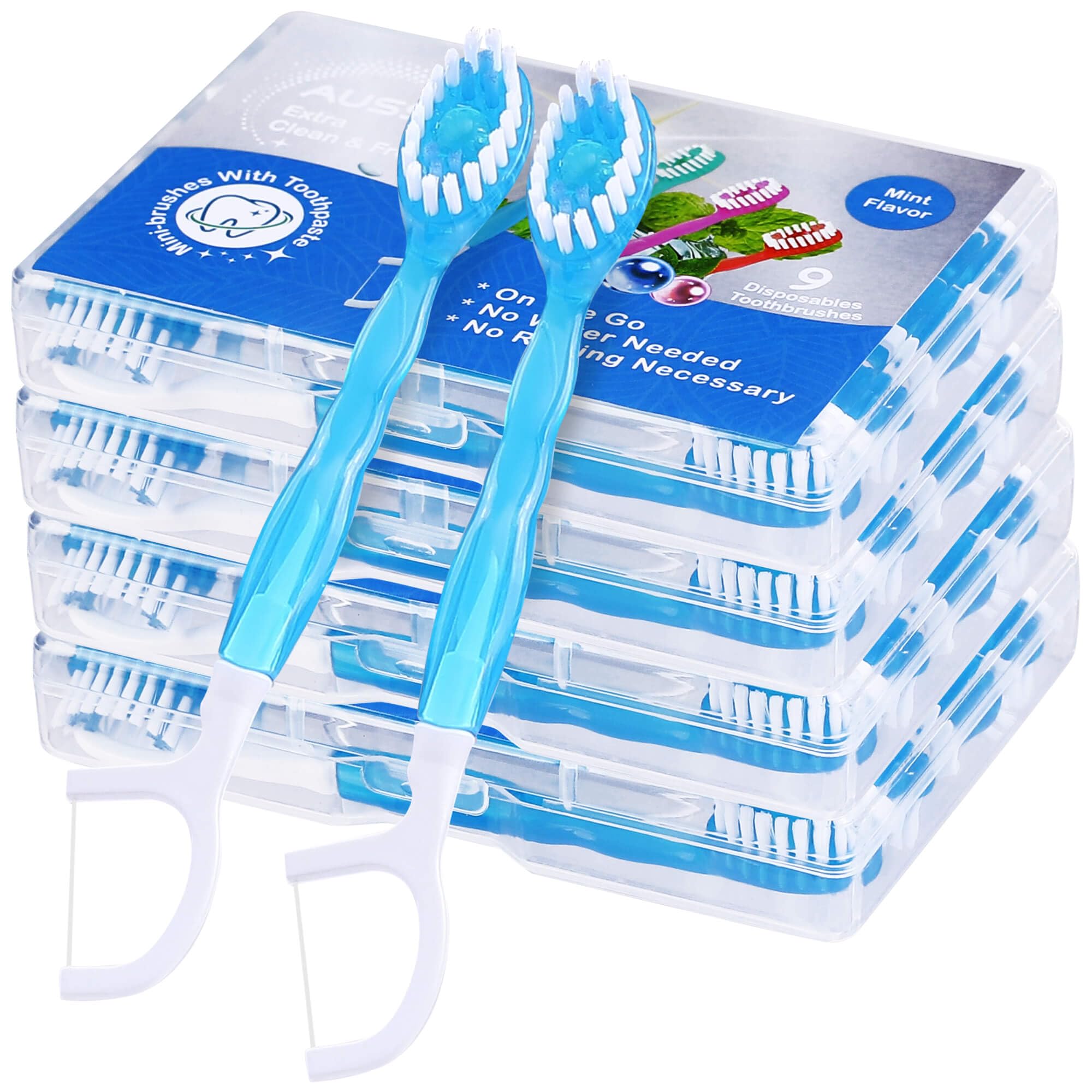 Photo 1 of 36 Pack Mini Disposable Toothbrushes – 5-in-1 Prepasted Travel Toothbrush with Toothpaste Floss & Pick for Hotel Camping Flight Car Guest Use – 9ct per Portable Case Essentials for Women Men Kids