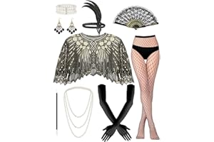 DTOFOOT 9 Pieces 1920s Flapper Gatsby Accessories Set Fashion Roaring 20s Party Costume Theme Set Tea Party Hat Dress up