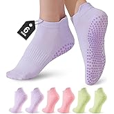 Veymitour 6 Pairs Pilates Socks for Women, Grip Yoga Crew Socks, Non Slip Grippy for Barre, Ballet, Dance & Hospital