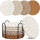 Coasters for Drinks, Coasters Set of 4 - Color, 8 Pack Coaster Set, Boho Coaster with Holder, Coffee Table Decor, Living Room