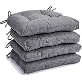 Kyaringtso Chair Cushions for Dining Chairs Set of 4, Non Slip Indoor Kitchen Chair Cushions with Ties, Tufted Memory Foam Seat Chair Pads, 17" x 16" x 3", Light Gray