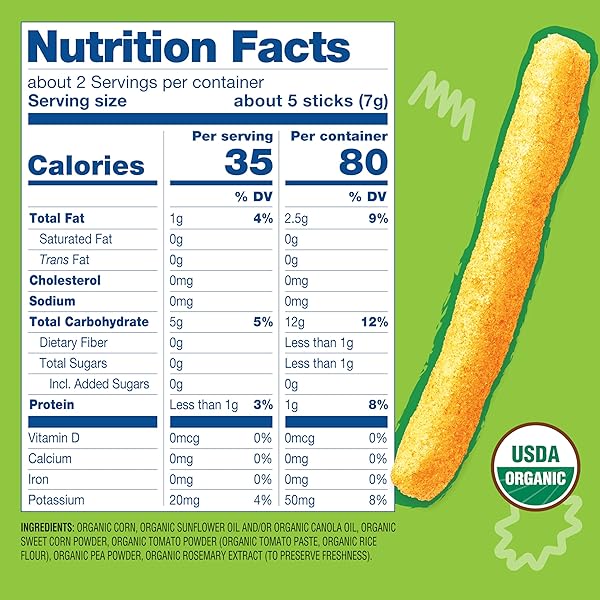 EARTH’S BEST ORGANIC BABY FOOD, DISSOLVABLE TEETHING SNACK FOR BABIES 6 MONTHS AND OLDER, GARDEN VEGGIE CRUNCHY STICKS, .56 OZ PACK (PACK OF 5)