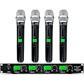 MU-U4-HH Professional 4-Channel UHF Wireless Handheld Microphone System | 4 Dynamic Handheld Mics, 500-580 MHz 300ft Range, LCD Display, Individual Volume Controls, Mixed &amp; Separate Outputs
