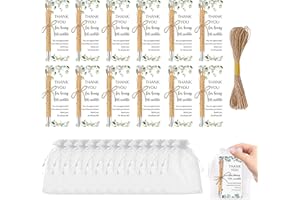 12 Pack Employee Appreciation Gifts, Engraved Wooden Ballpoint Pens with Thank You Cards, Organza Gift Bags and Cotton String