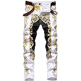 COOSVEN Mens Printed Jeans - Premium Jeans for Men Slim Fit - Skinny Stretch Denim Printed Pants for Men