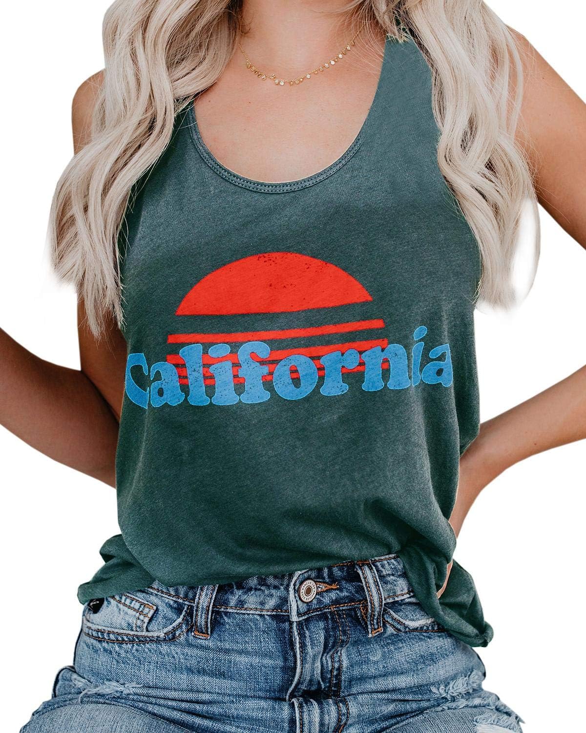 FUMIKAZU Women's Graphic Tank Tops Beach Please Summer Casual Cute Funny Sleeveless Shirts Blouse