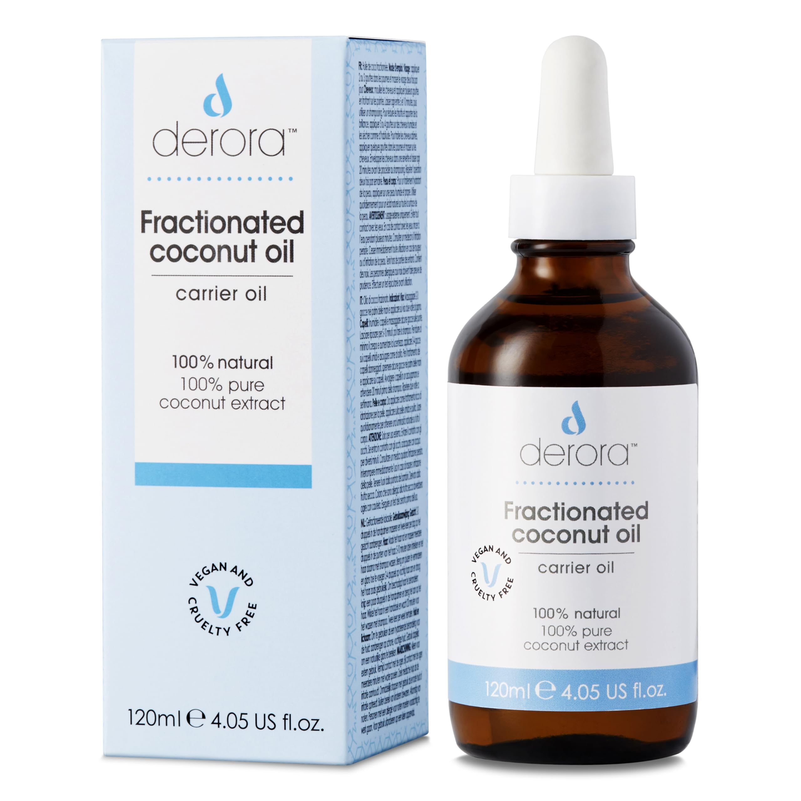 Derora Fractionated Coconut Oil | Nourishes Skin, Hair & Nails | 100% Pure & Natural | Antioxidant & Vitamin A, C & E Rich | All Skin Types | Vegan & Cruelty Free (120ml)