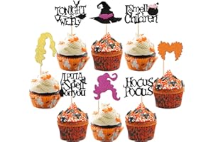 ZHUOWEISM 32 PCS Hocus Pocus Cupcake Toppers Glitter Witch Hair Hat I Put A Spell on You I Smell Children Halloween Cupcake Picks for Halloween Hocus Pocus Theme Birthday Party Cake Decorations