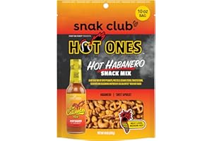 Snak Club x Hot Ones Hot Habanero Snack Mix, Spicy Snacks with Peanuts, Pretzels, Sesame Sticks, Toasted Corn & Cashews, Inspired by Hot Ones Hot Sauce, 10 oz Bag