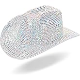 Hercicy Rhinestone Cowboy Hat with Diamond Fringe Bling Cowgirl Hat With Western Wide for Cosplay Wedding