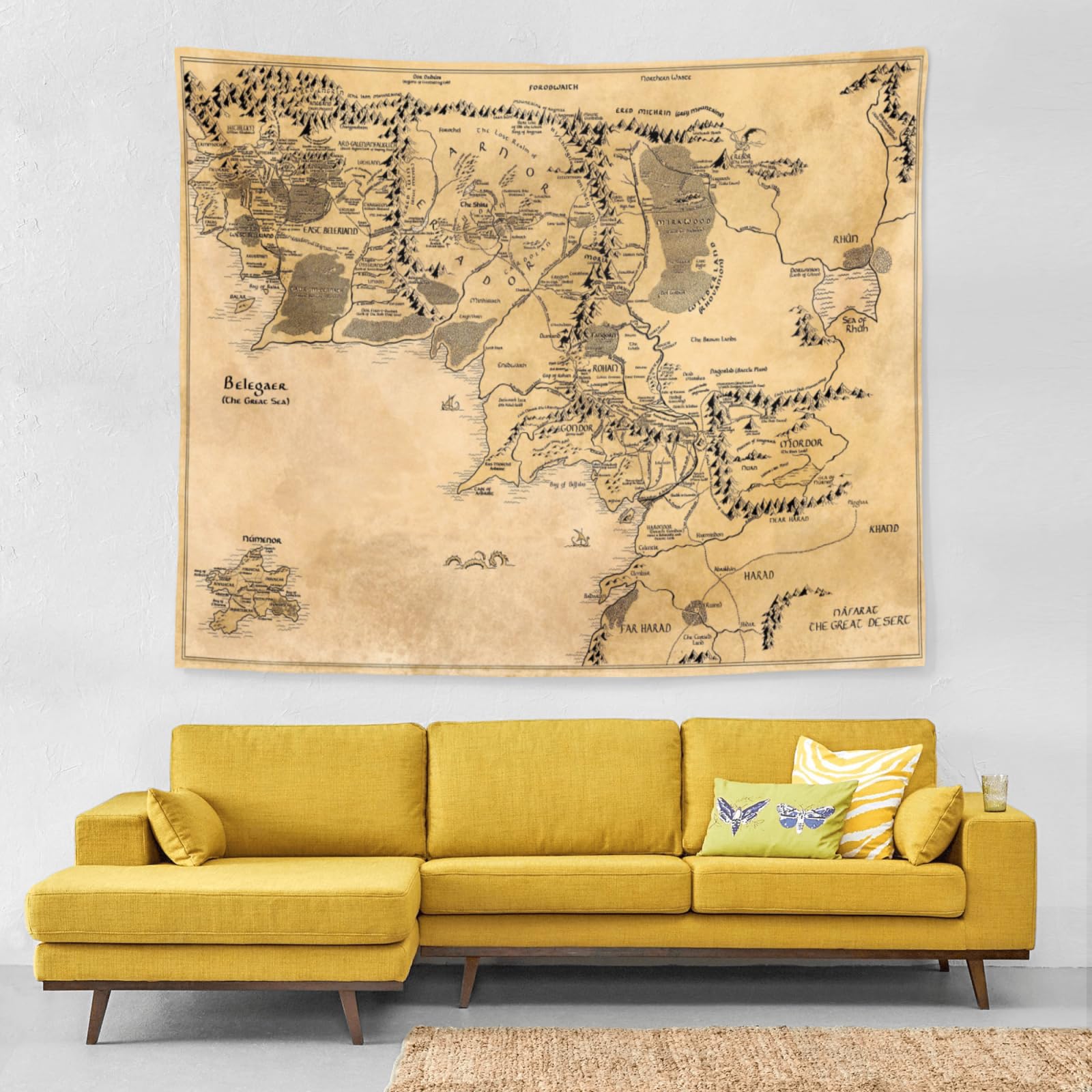Photo 1 of IMZEUSYEP Middle Retro Earth Map Tapestry Vintage Wall Hanging Wall Decor Decorative Wall Tapestries Durable Wall Art Decoration 3D Print Tapestry for Dorm Living Room Bedroom 50x60 Inch