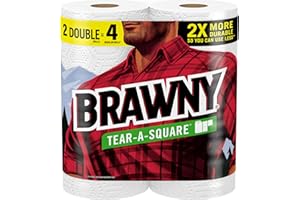 Brawny Tear-A-Square Paper Towels, 2 Double Rolls = 4 Regular Rolls, 3 Sheet Sizes (Quarter, Half, Full), Strength for All Messes, Cleanups, and Meal Prep