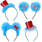 VWAERR 4 Pack Blue Feathers Ponytail Headband with Red Bow Hat Costume Headband for Party Cosplay Accessories Festivals