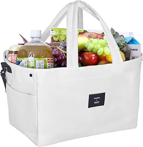 Amazon Ikuchel レジカゴ 保冷 エコバッグ 買い物バッグ 大容量 れじかご ショッピングバッグ 折りたたみ 撥水 オフホワイト ランチ バッグ ランチ巾着 ランチベルト オンライン通販