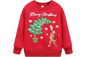 RETSUGO Toddler Boys Christmas Sweatshirts Kids Ugly Sweaters Reindeer Long Sleeve Xmas Fleece Pullover Tops Trucks Shirts