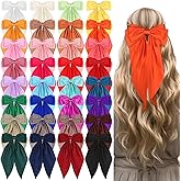 LIUBUJINGYING 32Pcs Satin Hair Bows Bulk Big Hair Bows for Women Large Hair Ribbons Silky Satin Oversized Hair Bows Long Tail Large Hair Barrettes Hair Cute Oversized Bow Hair Clips with Long Tails
