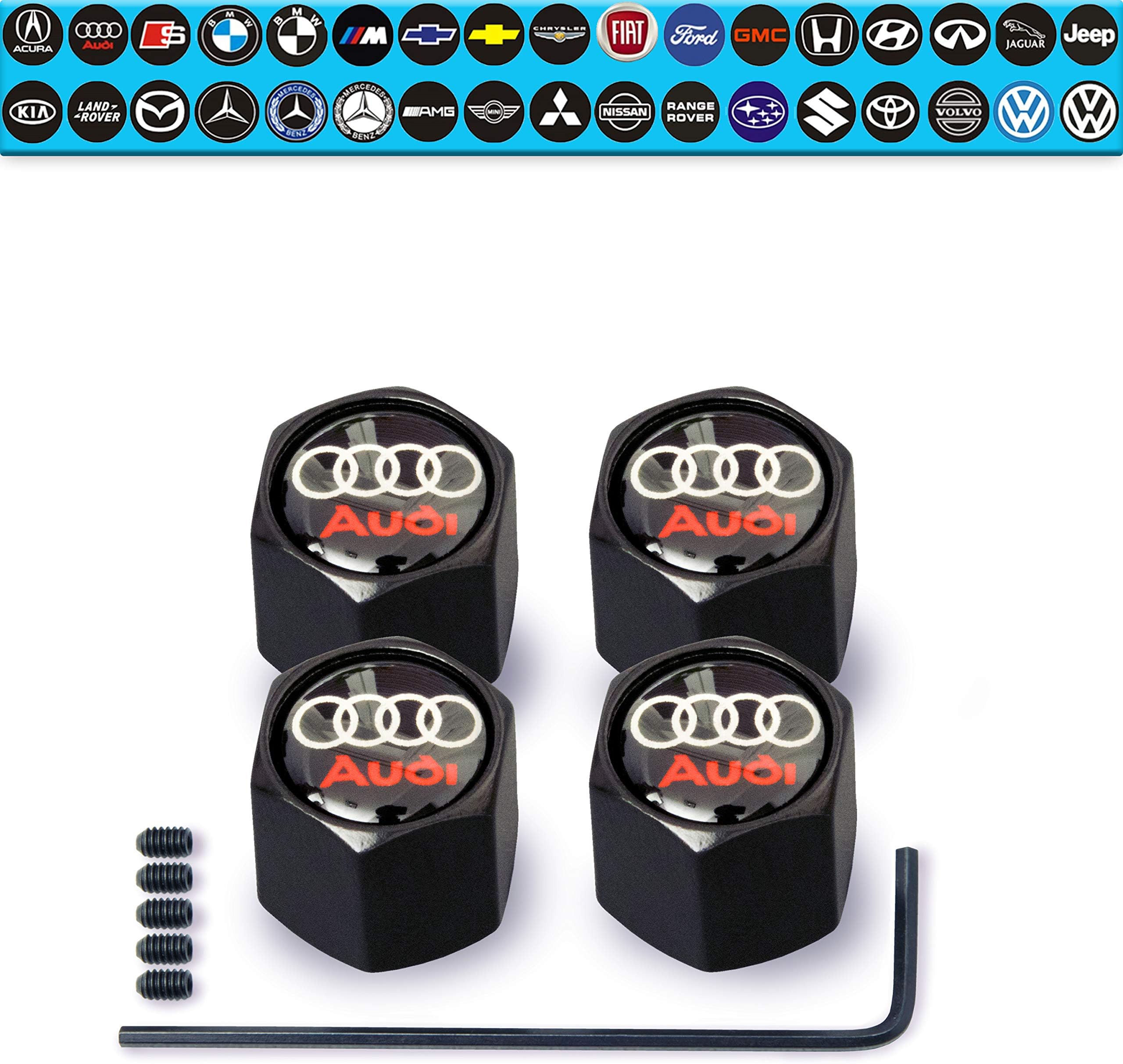 LiB Tire Valve Stem Caps (35 Vehicle Models), Aluminium, Anti-Theft Hexagon Design | Car, Truck, SUV | Leakproof, Airtight, Dustproof Seal | All-Weather, Lock Tight Fit (Compatible Audi)