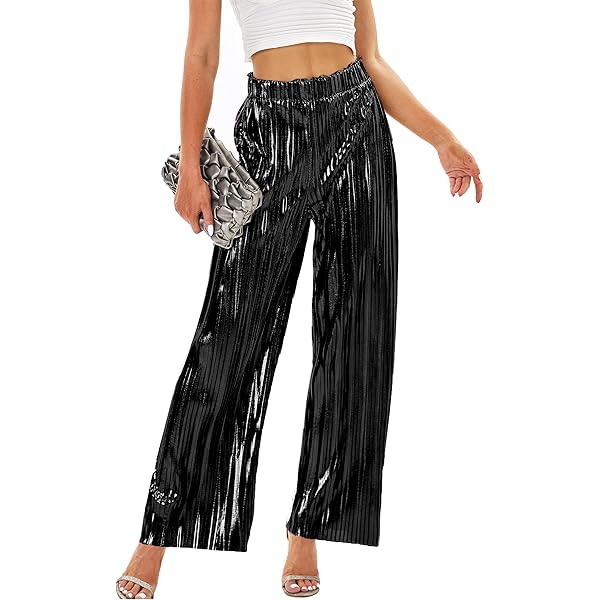 Women's Shiny Metallic Cargo Wide Leg Pants Party Club Hip
