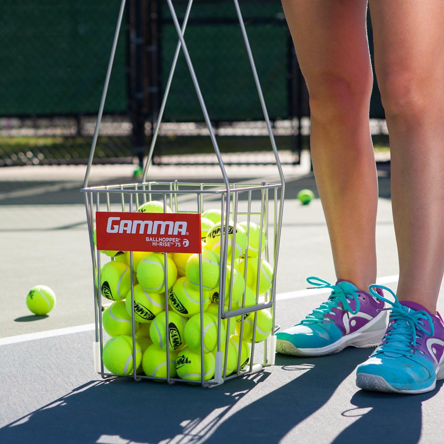 GAMMA Tennis Ball Hopper Hi-Rise 75| Silver Tennis Ball Holder W/ 75 Ball Capacity| Easy Pick Up- Fingertip Height Basket| Lid For Spill Prevention| Premium Tennis Accessories, Carriers & Ball Pick-ups : Tennis Ball Hoppers : Sports & Outdoors