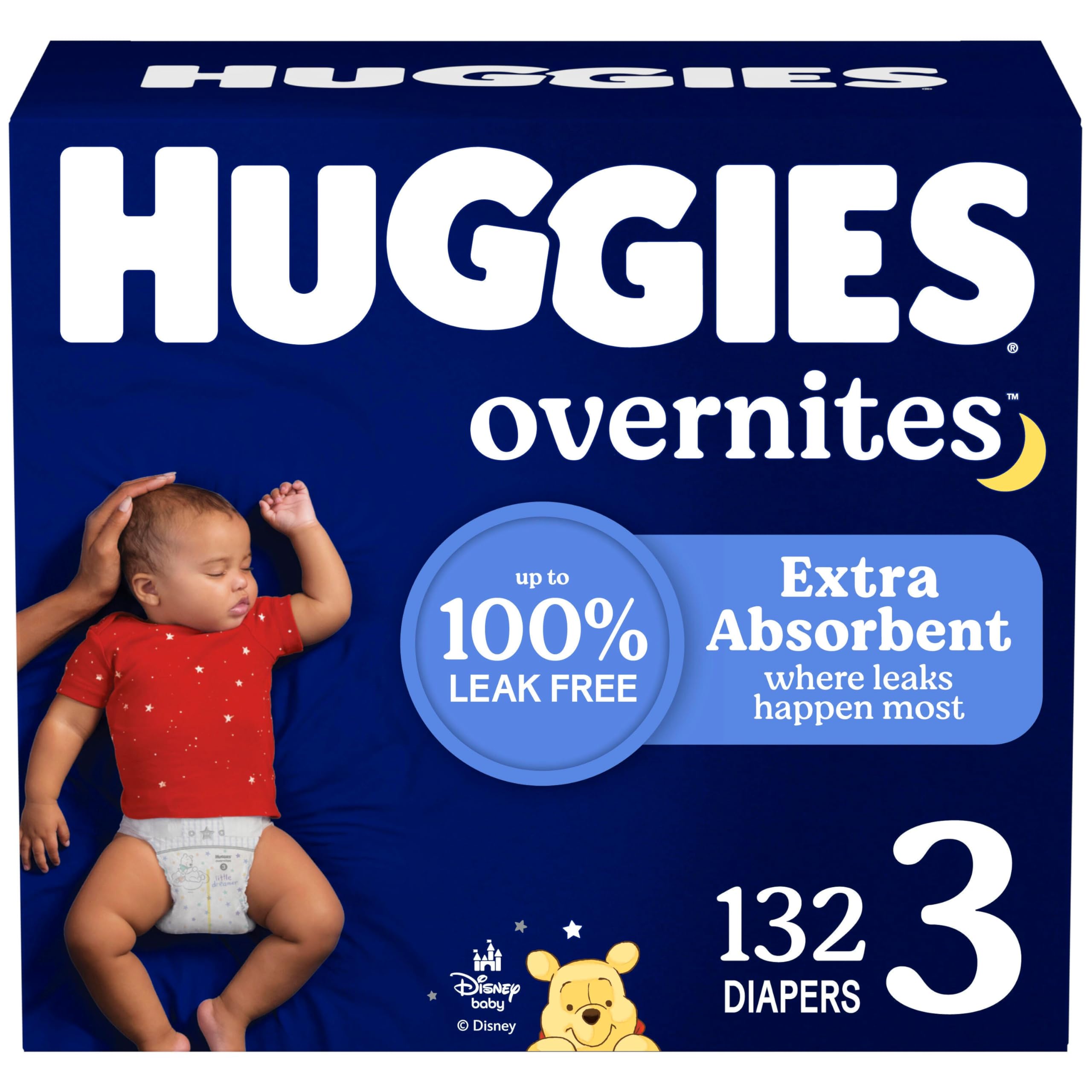 Photo 1 of Huggies Size 3 Overnites Baby Diapers: Overnight Diapers, Size 3 (16-28 lbs), 132 Ct (2 Packs of 66), Packaging May Vary