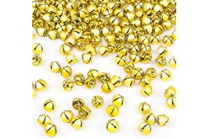 YIYA 200Pcs Christmas Jingle Bells, Golden Jingle Bells DIY Bells Metal Small Bells with Red Cord for Christmas Festival Decoration Wreath Holiday Home Decoration (0.4 in)