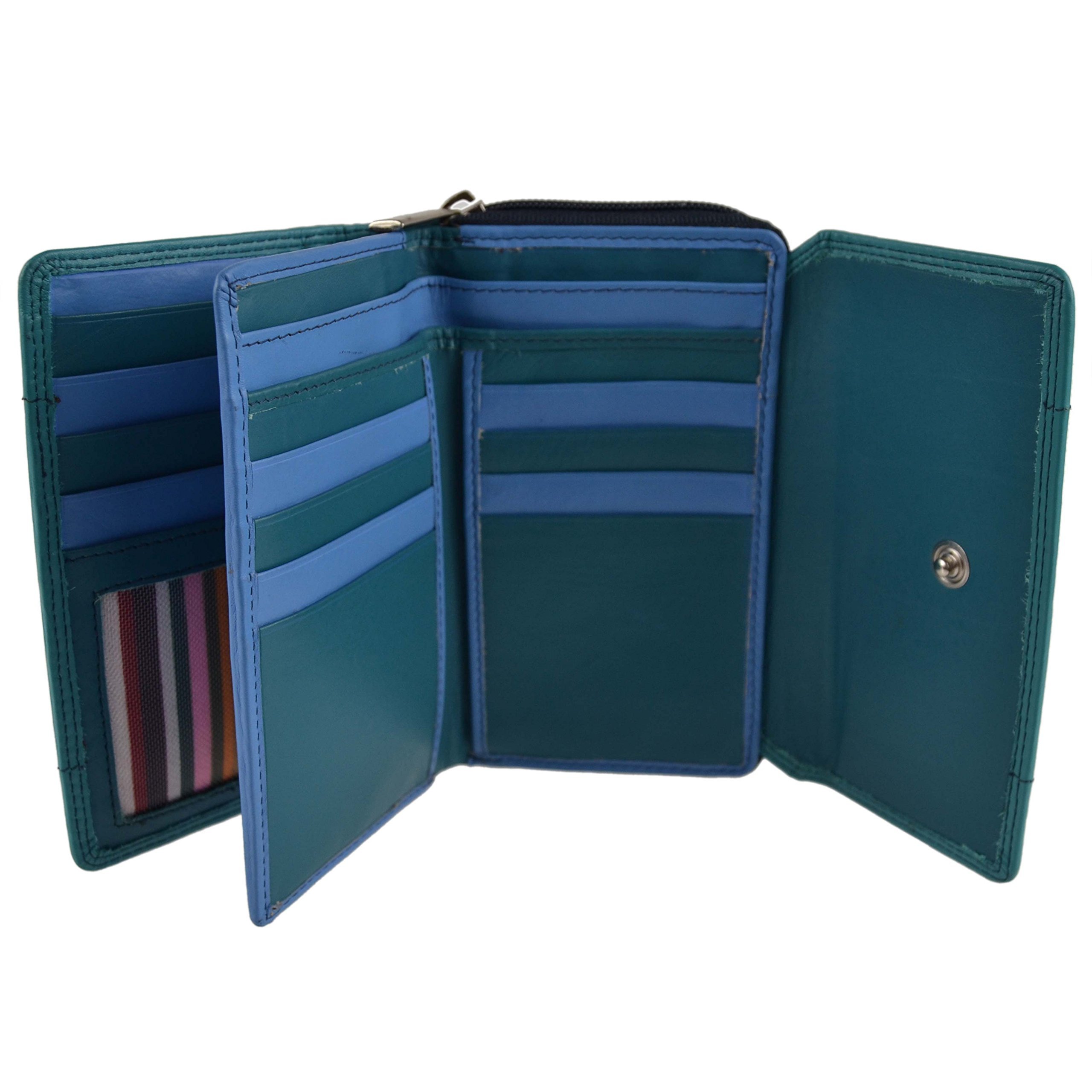 London Leather Goods Ladies Leather Purse/Wallet 17 Credit Card Slots (Ocean) — image 1